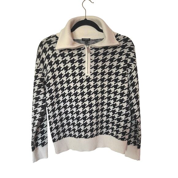 Talbots Quarter Zip Black and White Houndstooth Sweater SZ SP - Picture 2 of 6